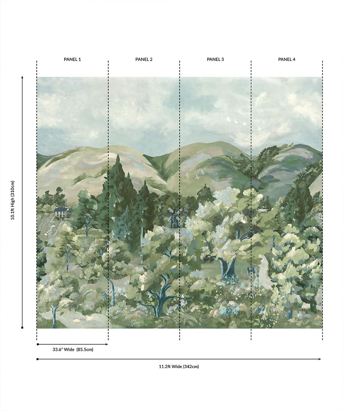 Impasto Meadows Grasscloth Mural - Colourway: River - Panel Diagram
