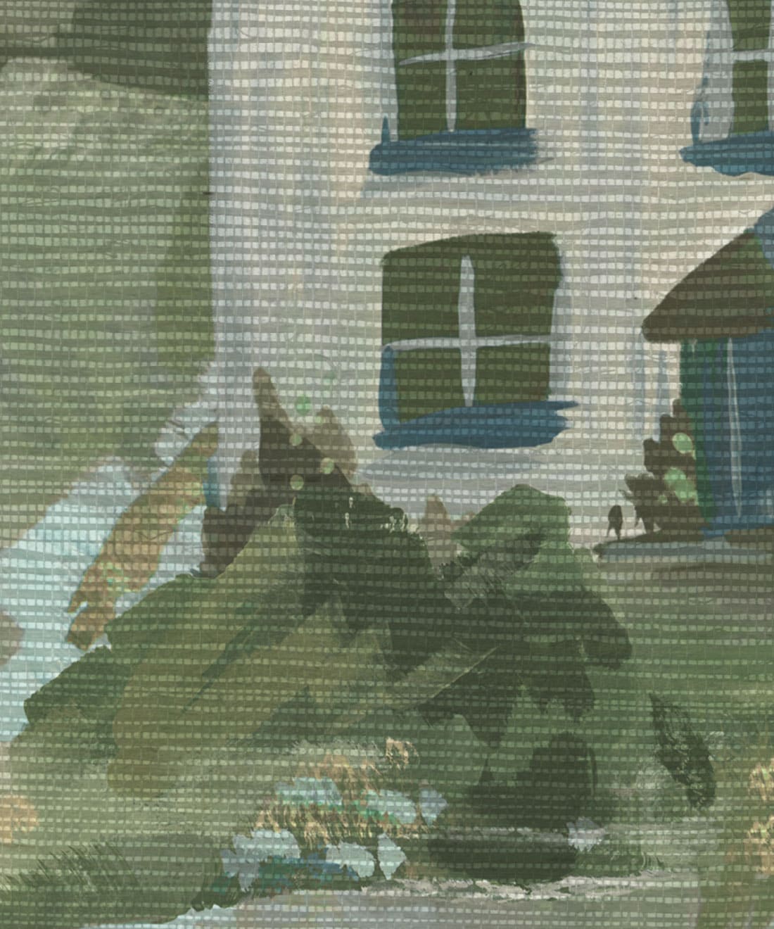 Impasto Meadows Grasscloth Mural - Colourway: River - Close Up