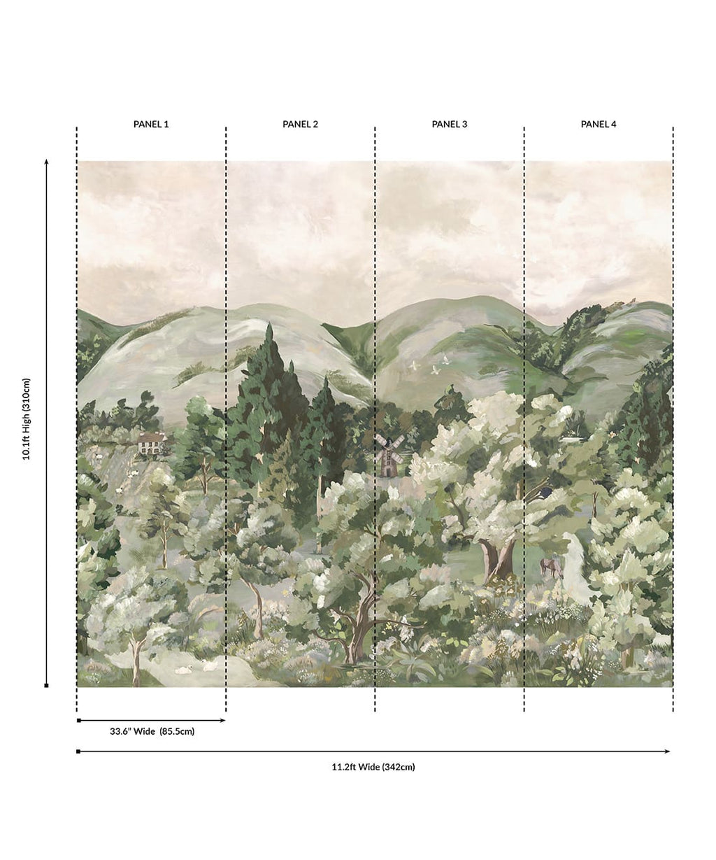 Impasto Meadows Grasscloth Mural - Colourway: Sage - Panel Diagram