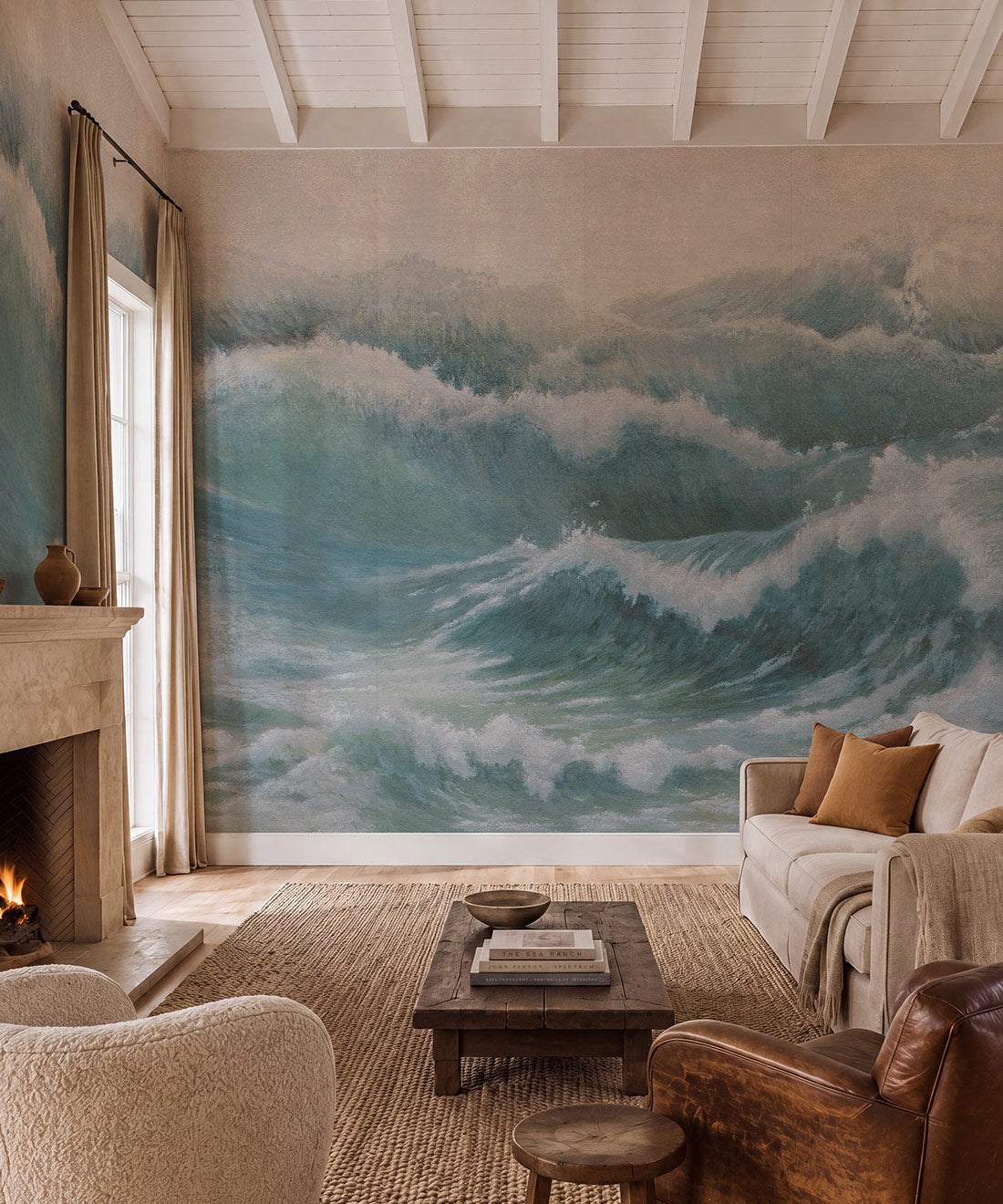Swell Grasscloth Mural - Colourway: Atlantic - Insitu