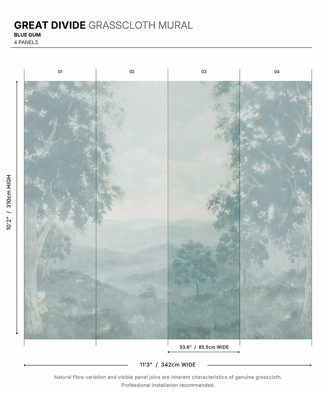 Great Divide Grasscloth Mural • Blue Gum • Swatch