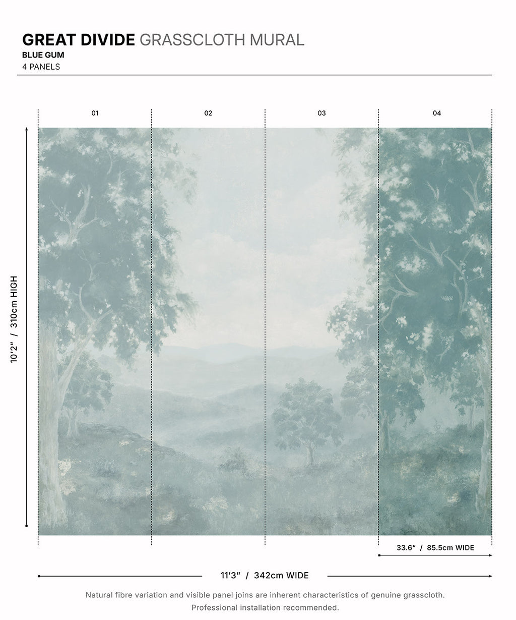 Great Divide Grasscloth Mural • Blue Gum • Swatch