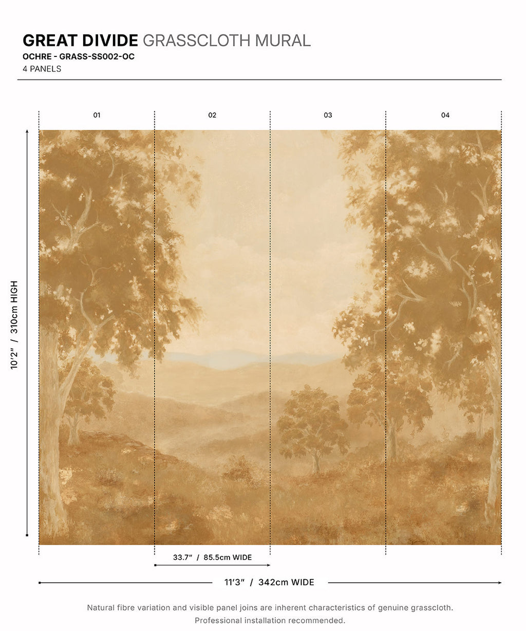 Great Divide Grasscloth Mural - Colourway: Ochre - Diagram
