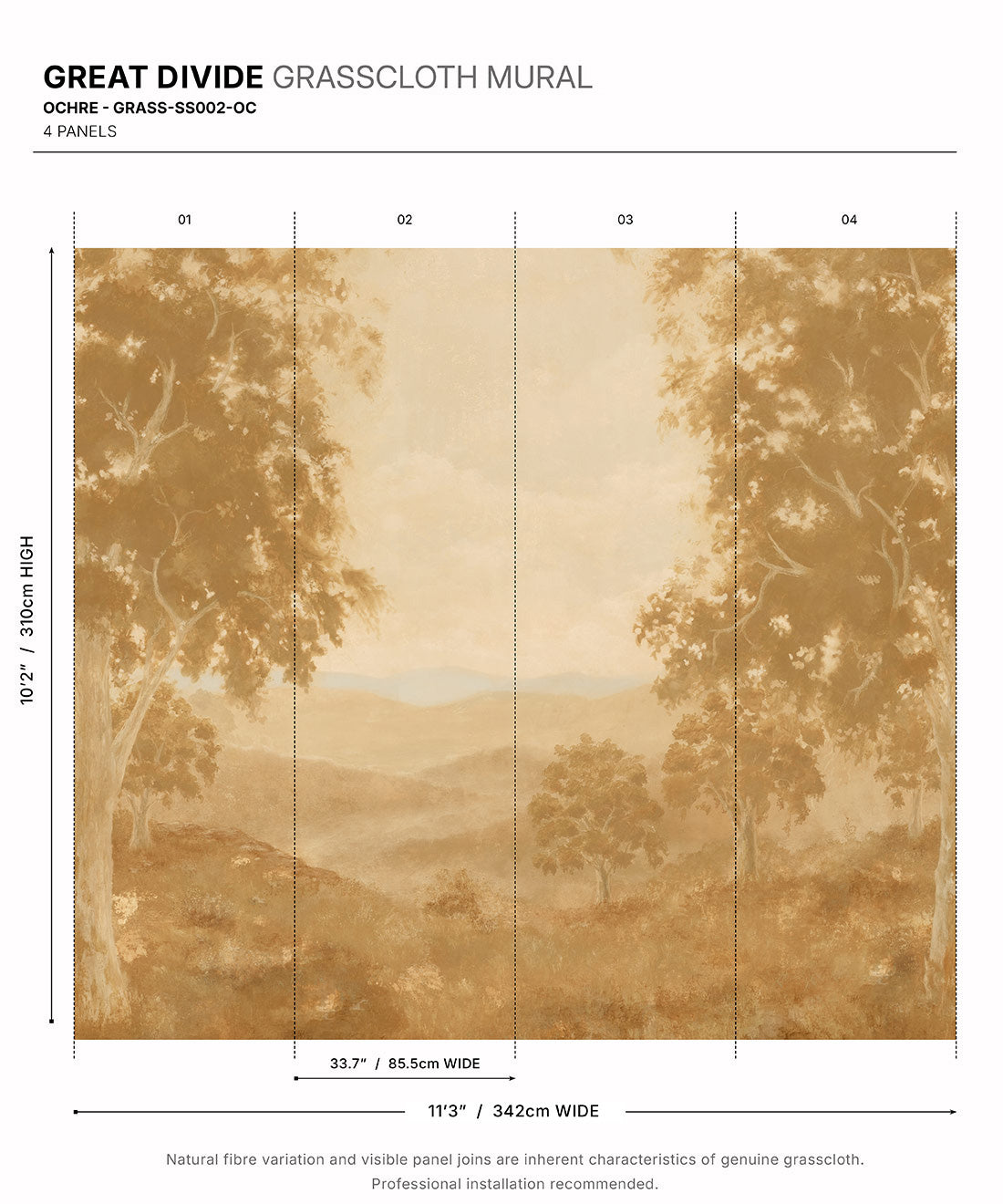 Great Divide Grasscloth Mural - Colourway: Ochre - Diagram