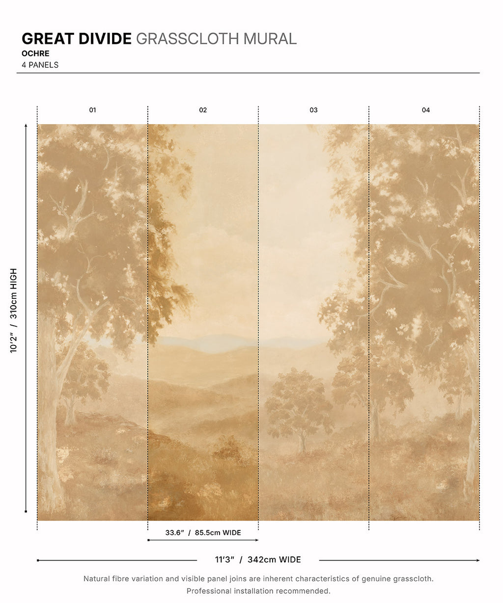 Great Divide Grasscloth Mural • Ochre • Swatch
