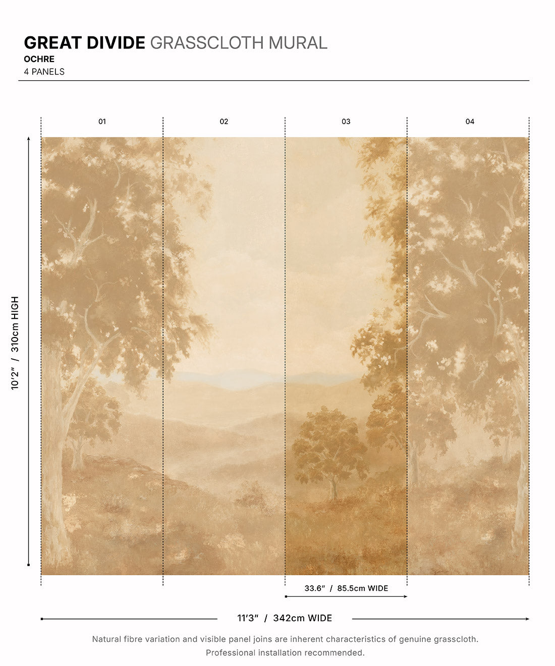 Great Divide Grasscloth Mural • Ochre • Swatch
