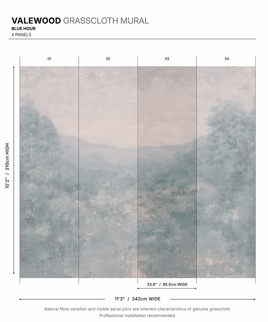 Valewood Grasscloth Mural • Blue Hour • Swatch