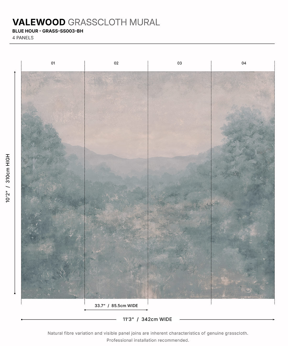 Valewood Grasscloth Mural - Colourway: Blue Hour - Diagram