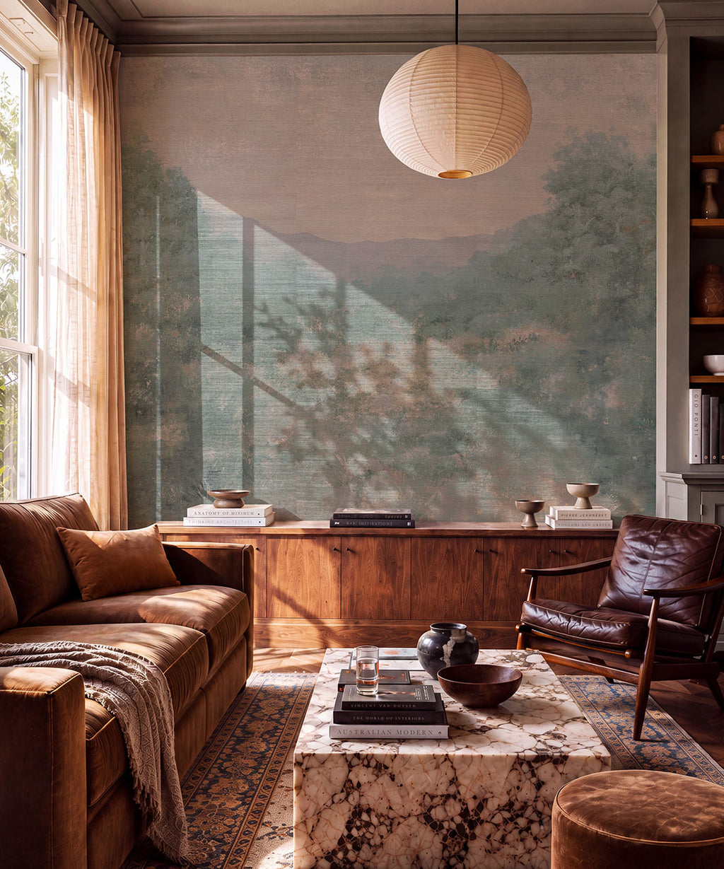 Valewood Grasscloth Mural - Colourway: Eucalyptus - Insitu