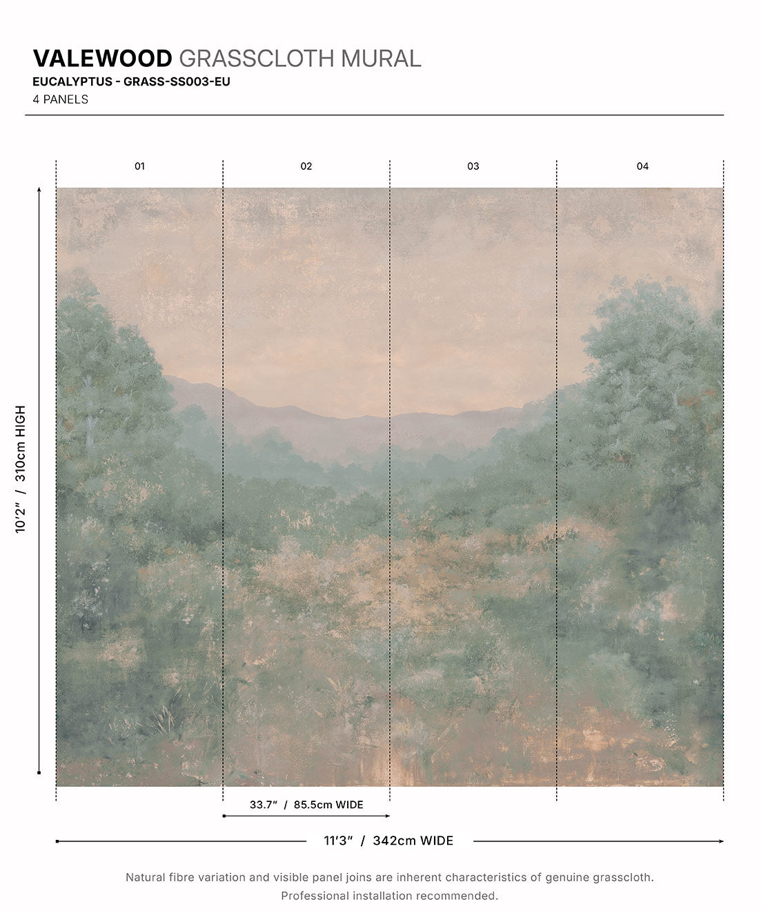 Valewood Grasscloth Mural - Colourway: Eucalyptus - Diagram