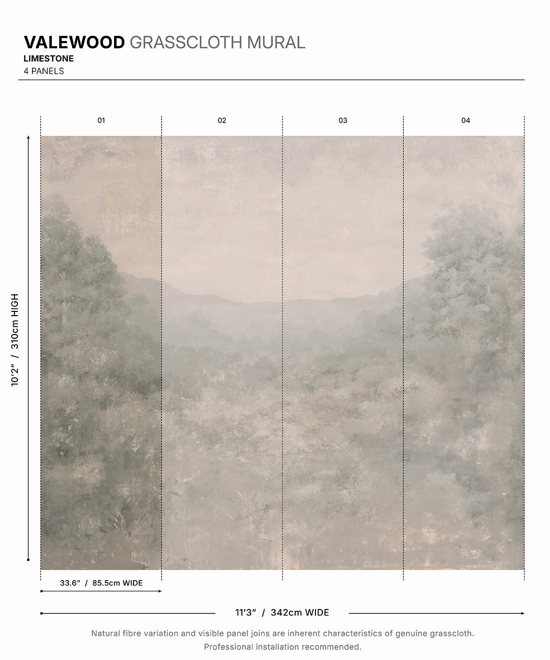 Valewood Grasscloth Mural • Limestone • Swatch