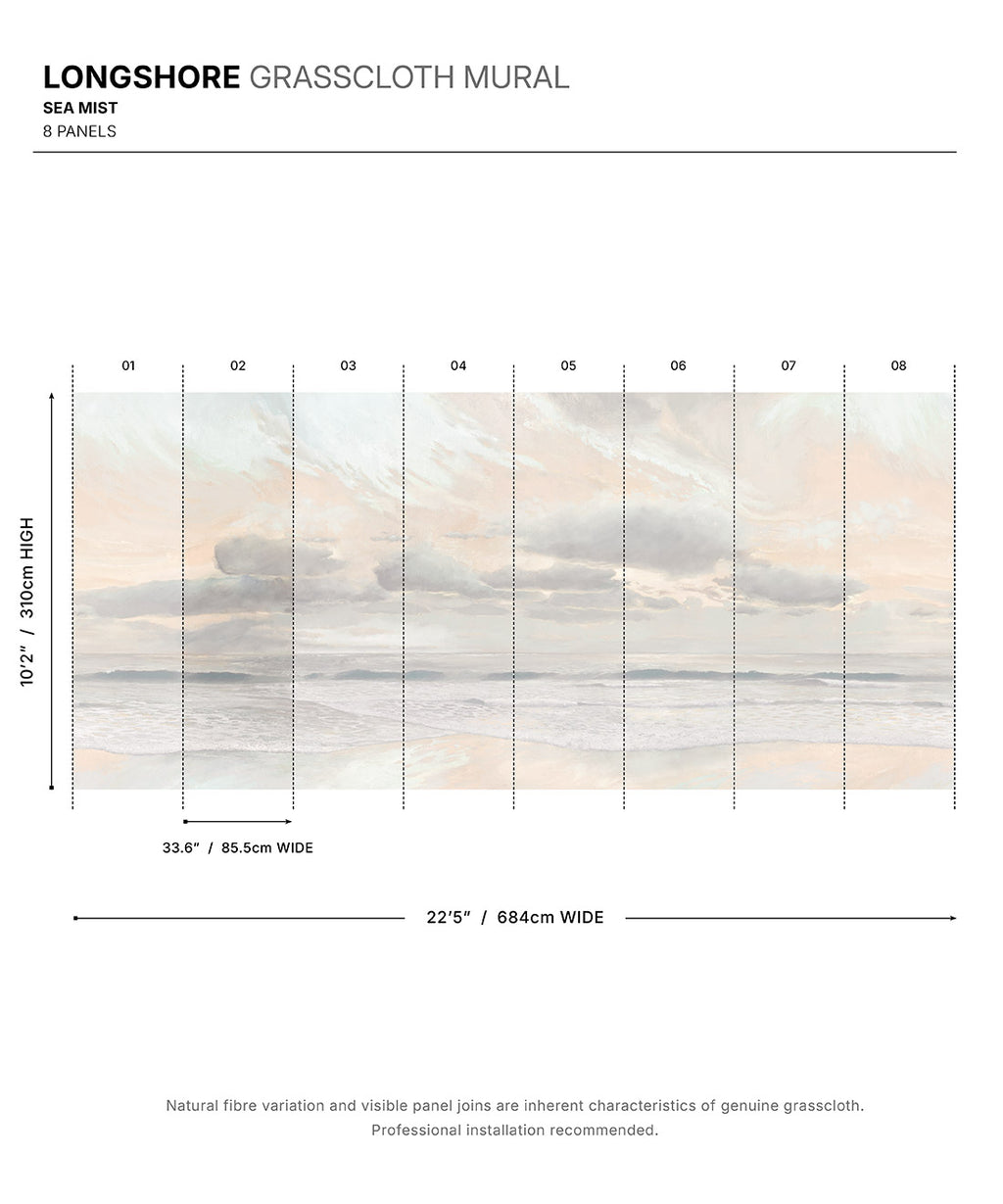 Longshore Grasscloth Mural • Sea Mist • Swatch