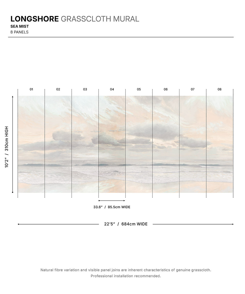 Longshore Grasscloth Mural • Sea Mist • Swatch