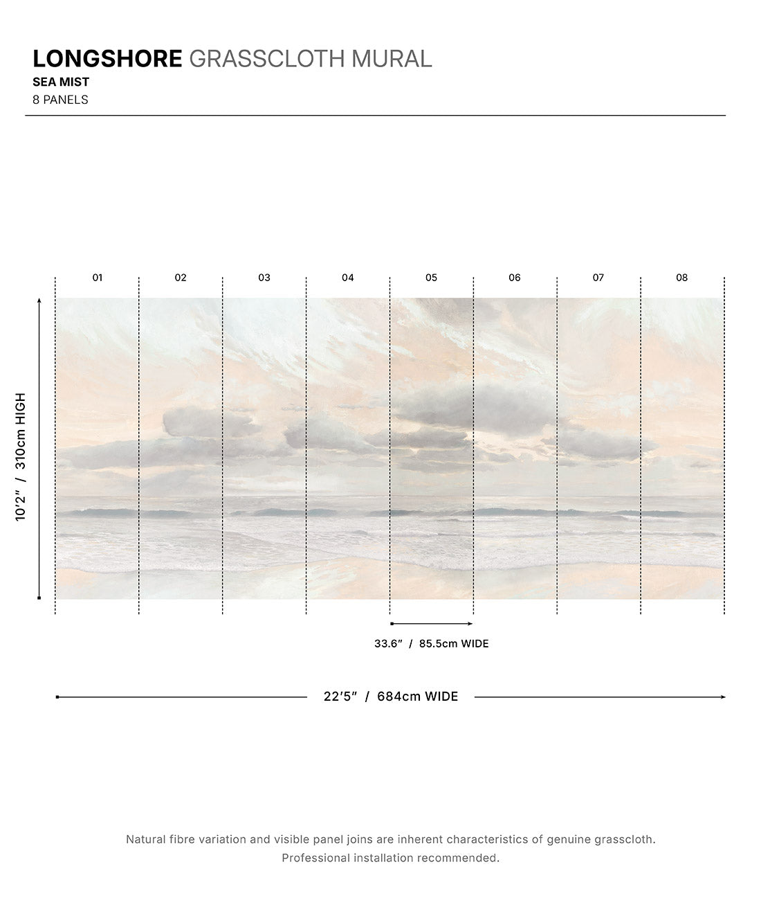 Longshore Grasscloth Mural • Sea Mist • Swatch