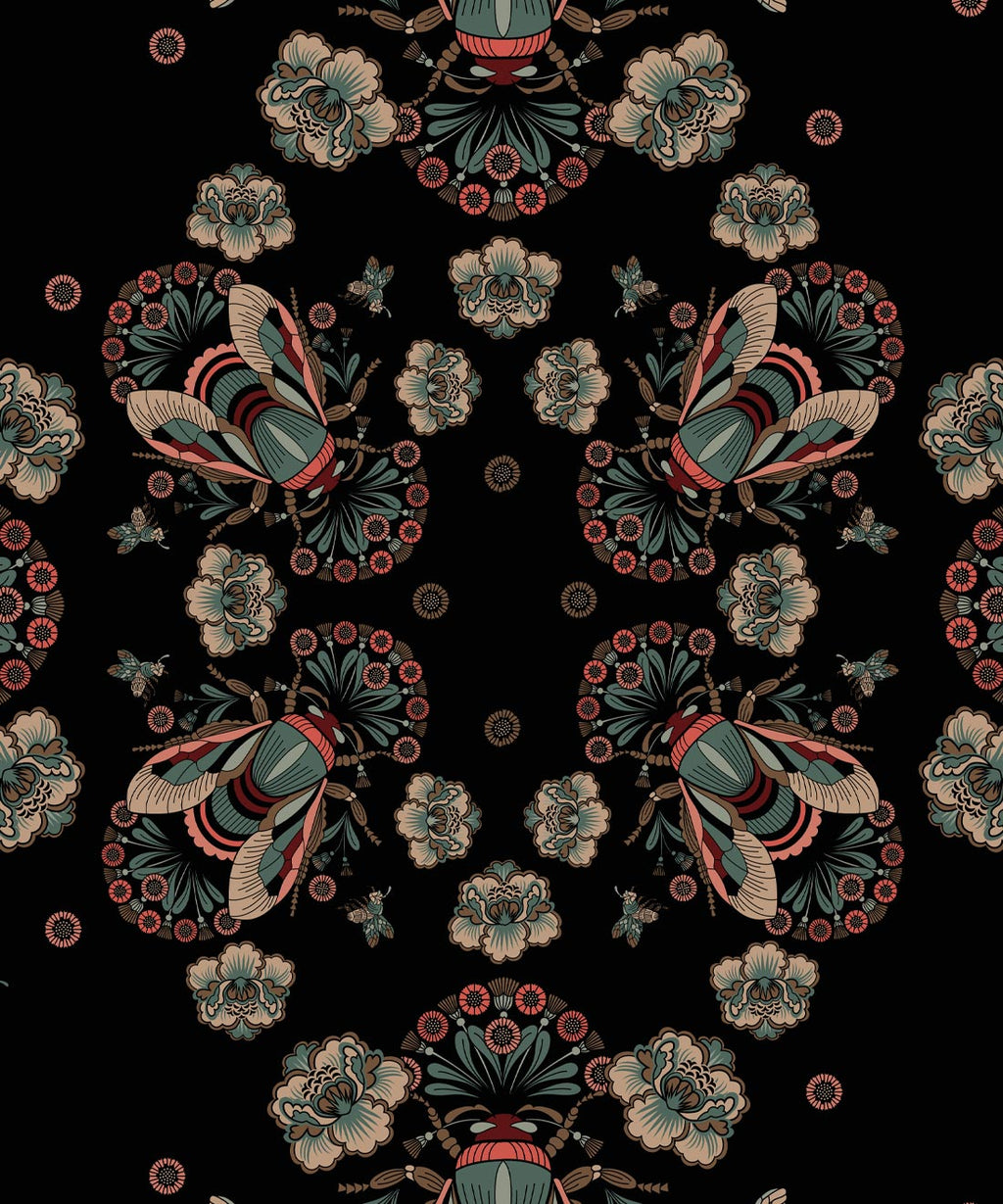 Bees Lace Wallpaper • Black • Swatch