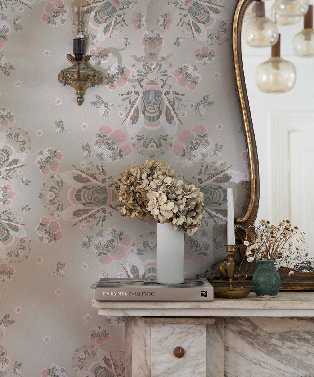 Bees Lace Wallpaper • Seashell • Table Insitu