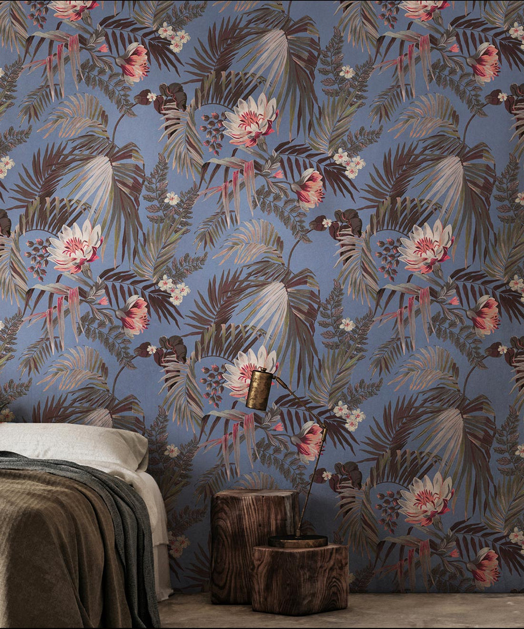 Majestic Palm Wallpaper • Periwinkle • Insitu