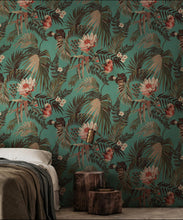 Load image into Gallery viewer, Majestic Palm Wallpaper • Teal • Insitu