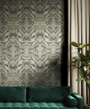 Load image into Gallery viewer, Prancing Peacocks Wallpaper • Dark Cloud • Insitu