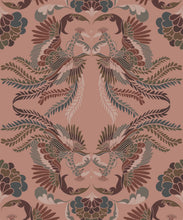 Load image into Gallery viewer, Prancing Peacocks Wallpaper • Salmon • Swatch