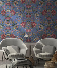 Load image into Gallery viewer, Waratah Wonderland Wallpaper • French Blue • Insitu