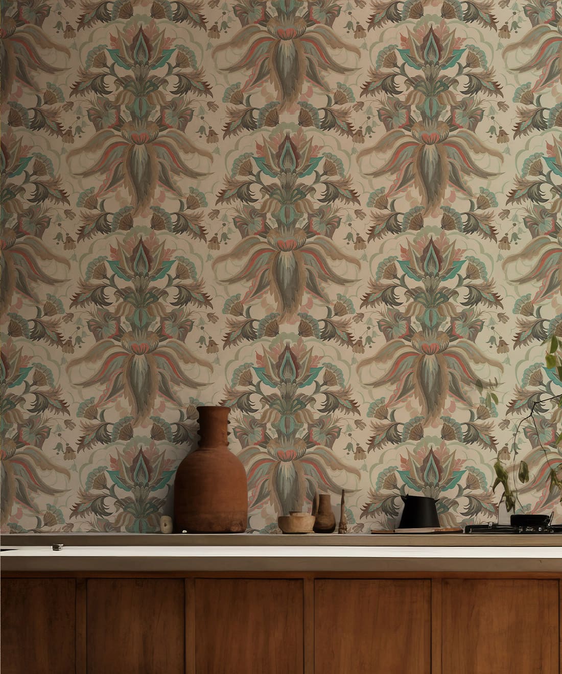 Sunset Lilies Wallpaper - House of Heras - Gardens of Andalucia - Lookbook - Colorway: Almond - Insitu