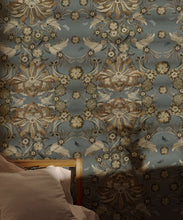 Load image into Gallery viewer, Hummingbird Garden Wallpaper - Colorway: Denim - Insitu