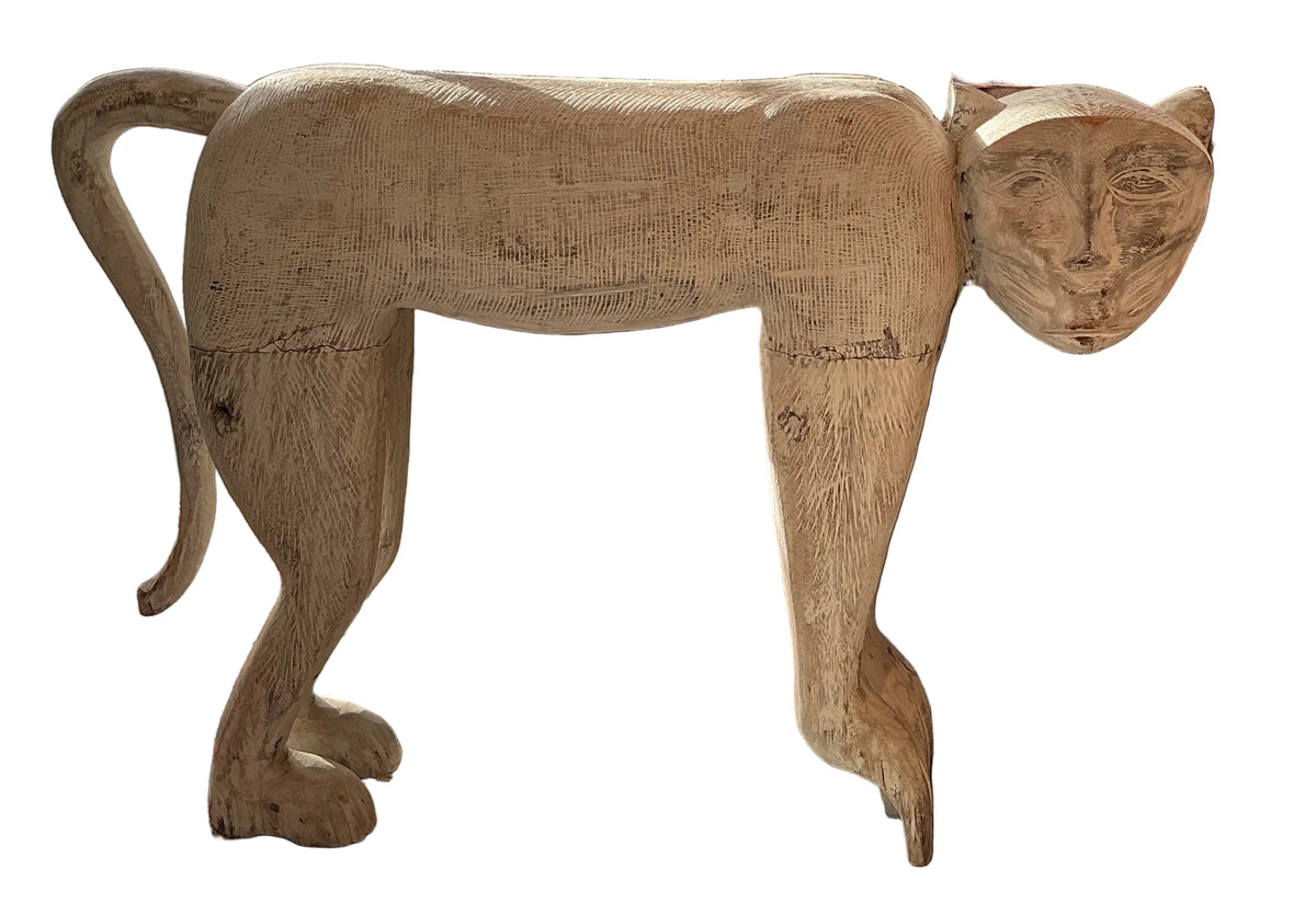 pair vintage whitewashed carved monkeys