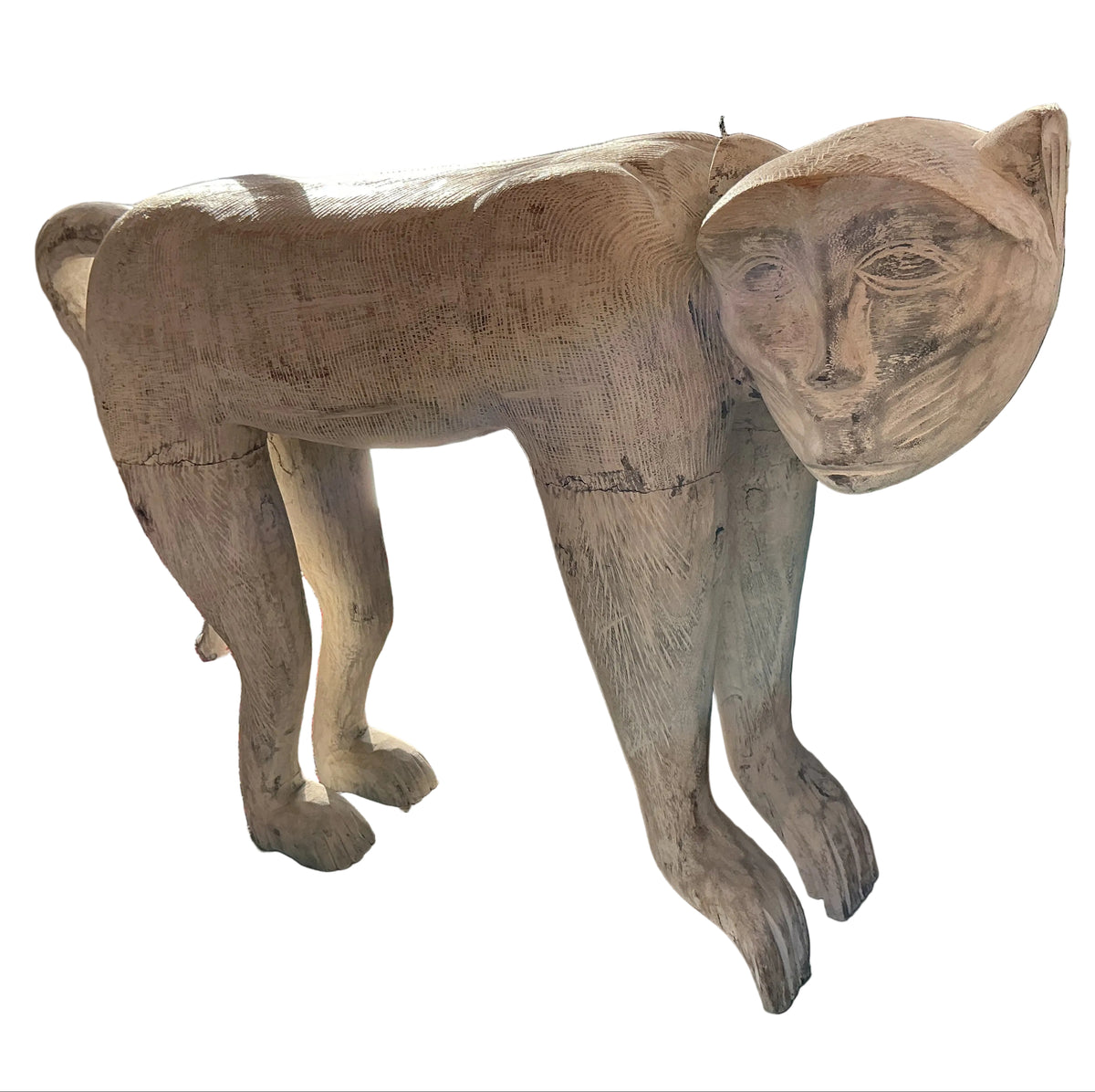 pair vintage whitewashed carved monkeys