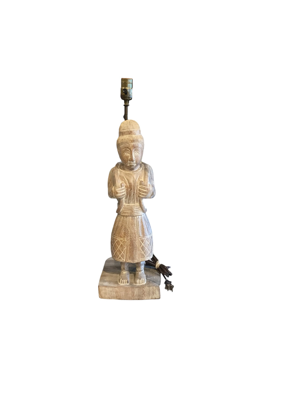 pair carved asian statue lamps