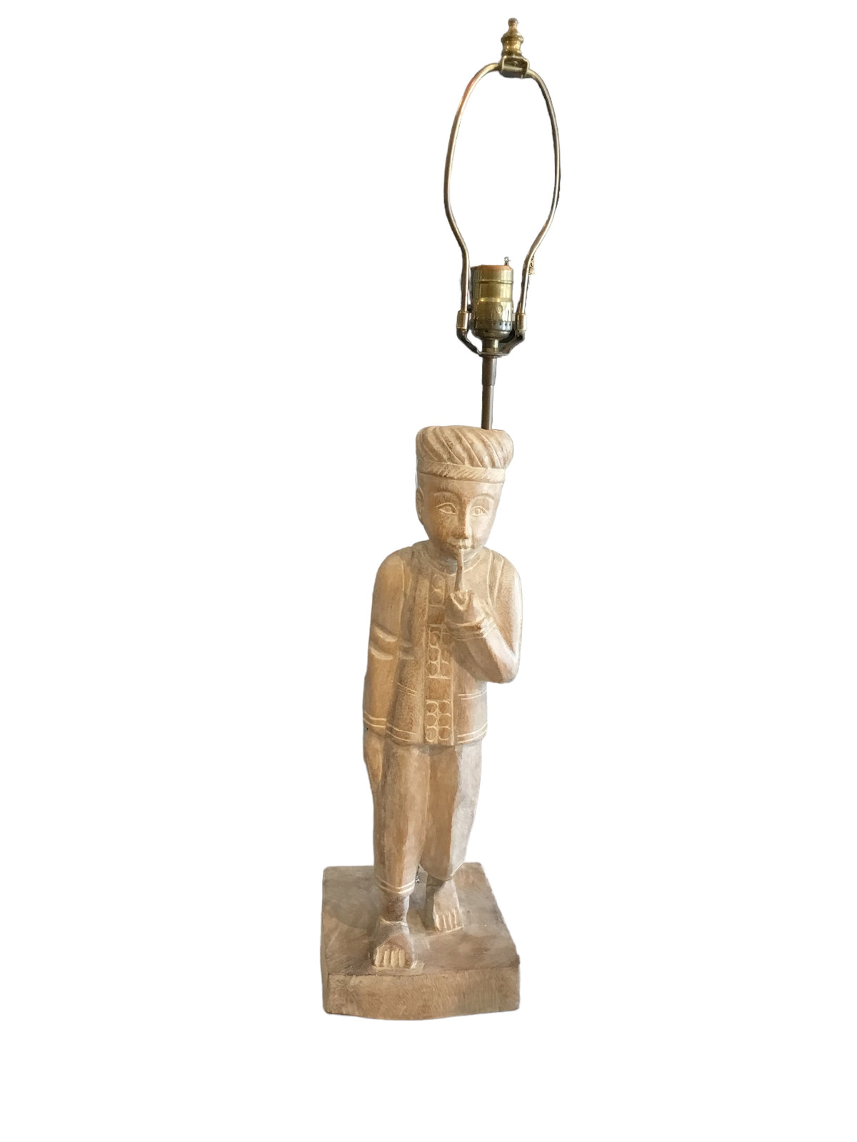 pair carved asian statue lamps