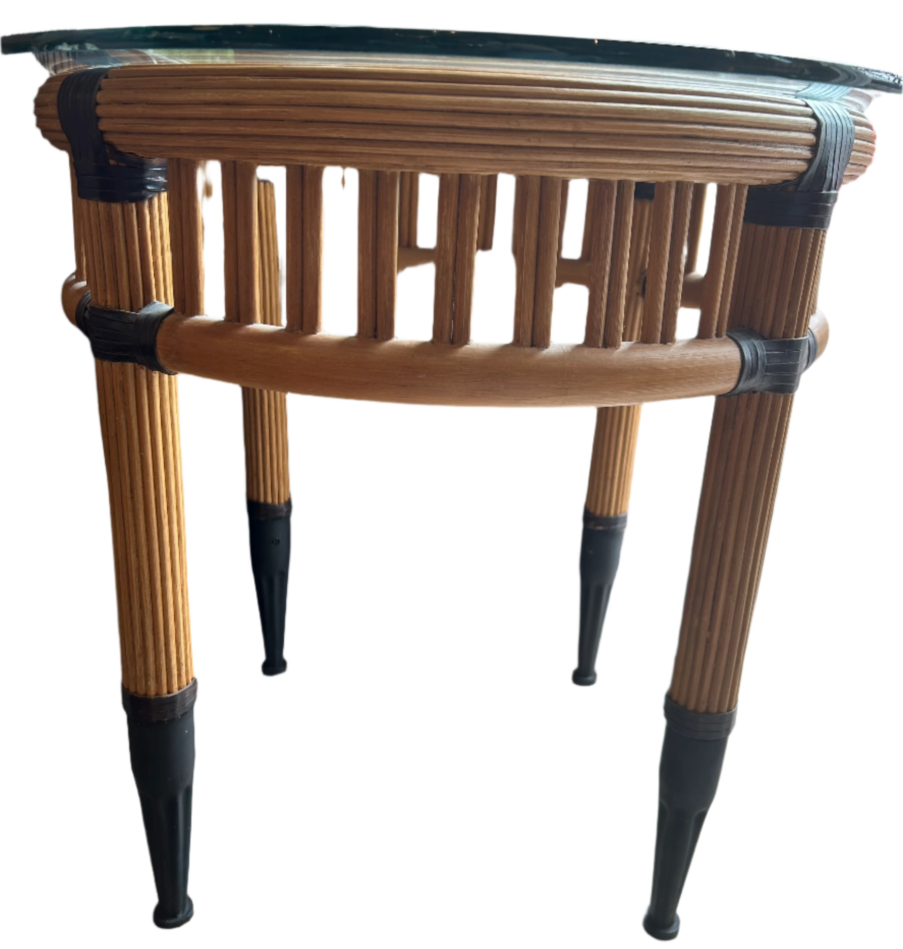 round rattan end table with glass - vintage