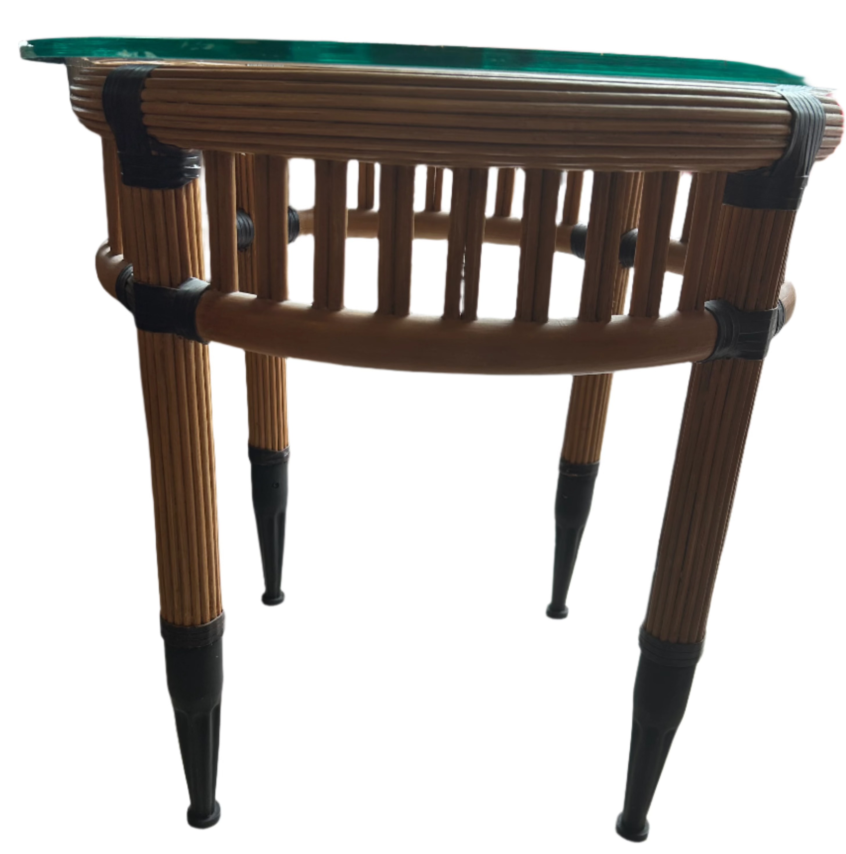 round rattan end table with glass - vintage