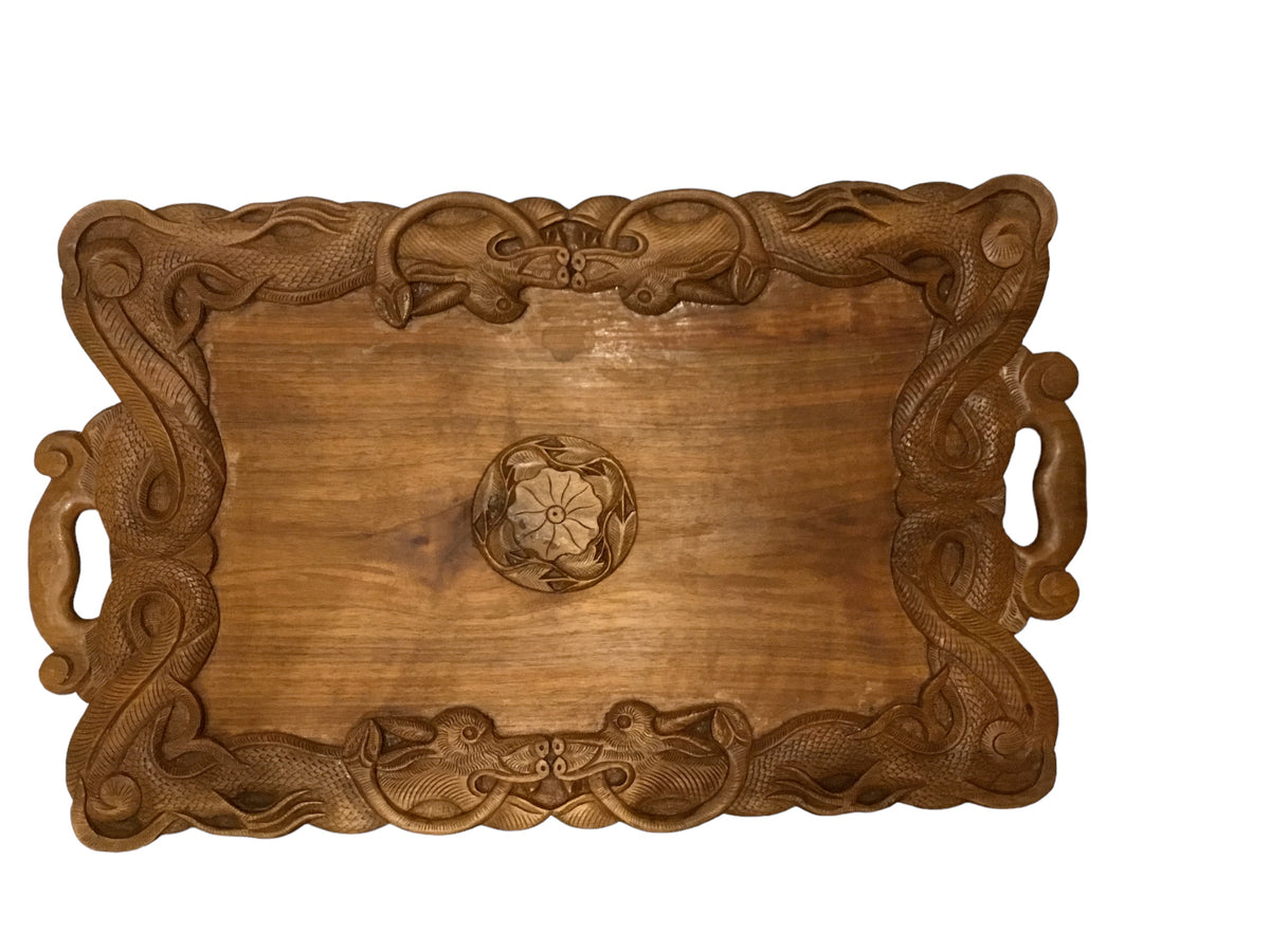 vintage hand carved wooden tray