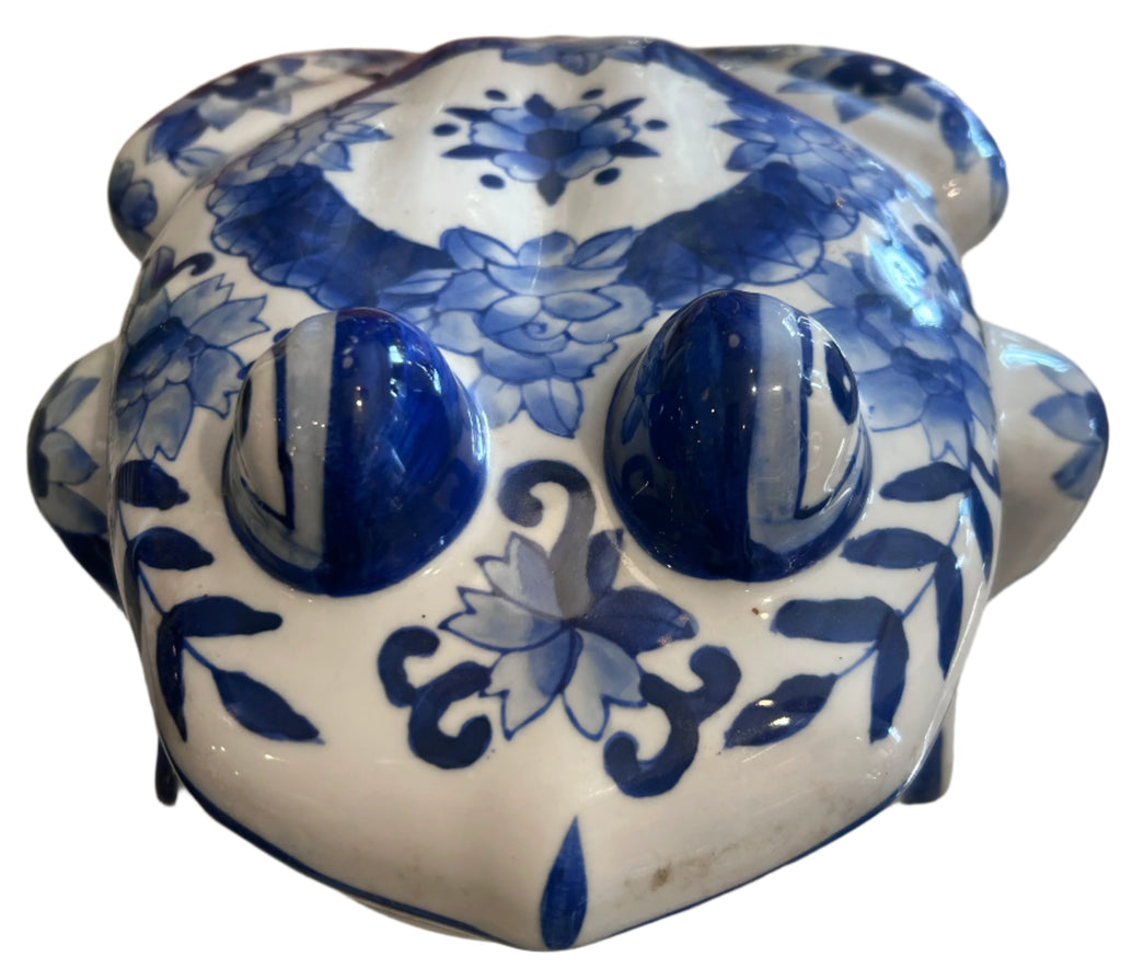 blue & white porclean frog