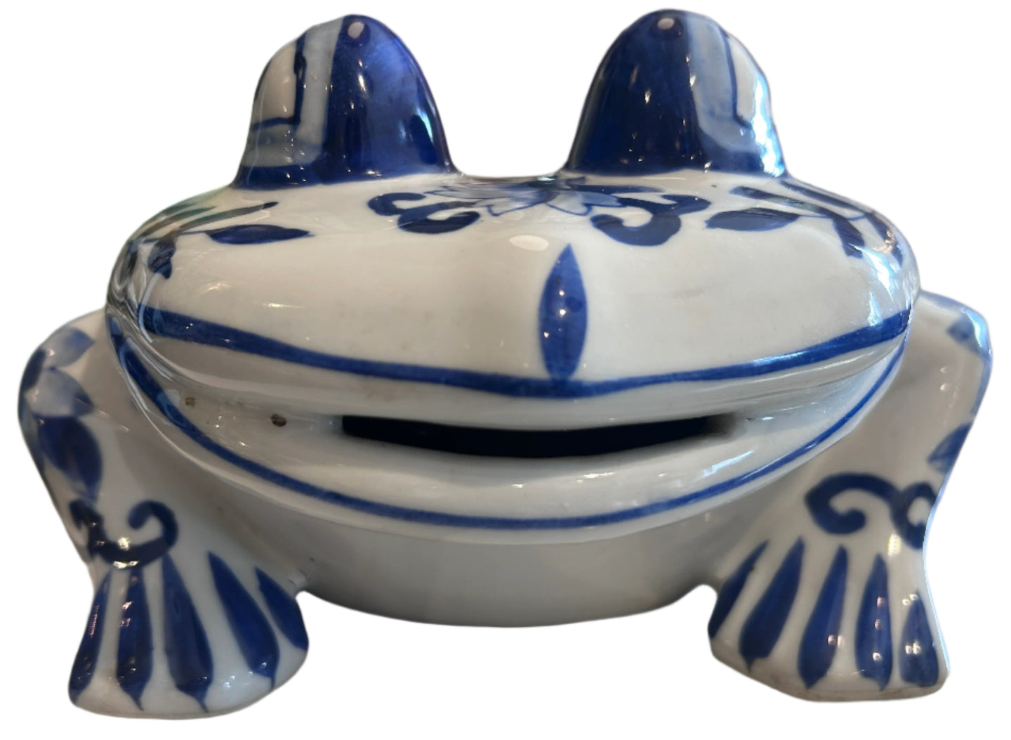 blue & white porclean frog