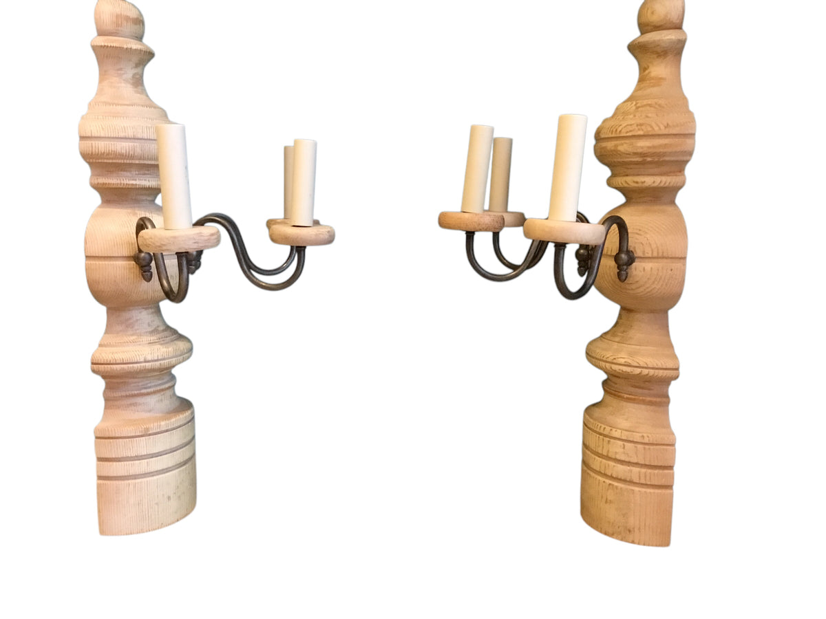 metal and wood light sconces