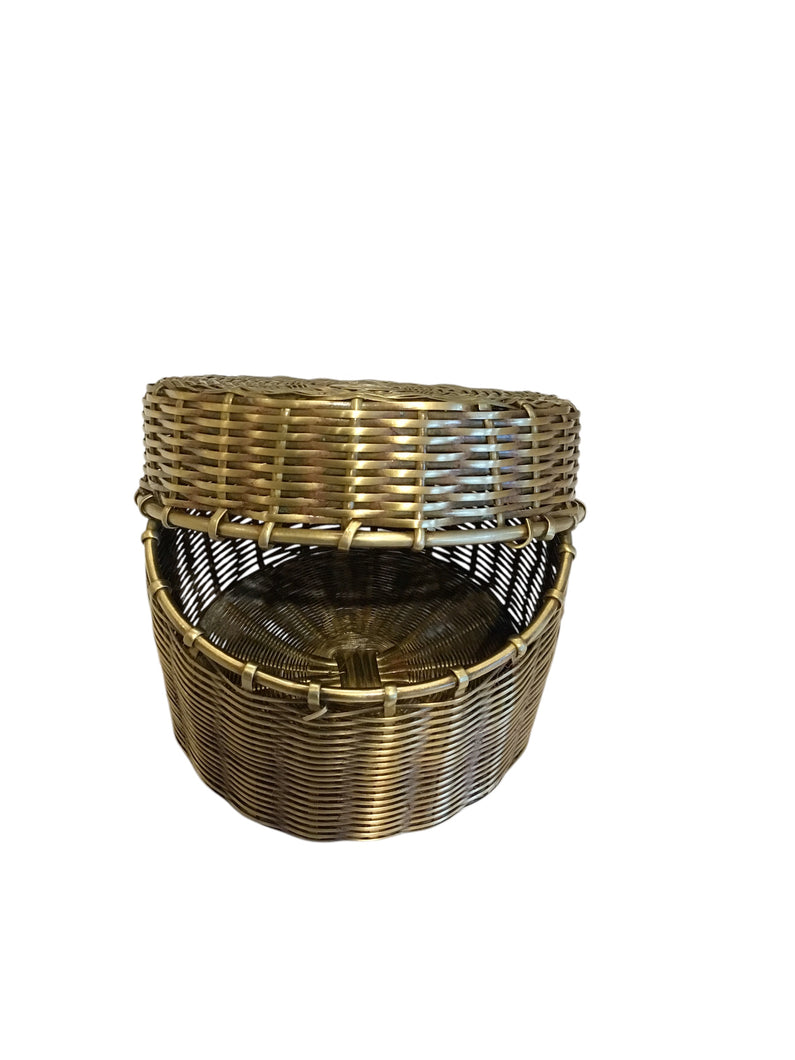 bronze woven basket with lid