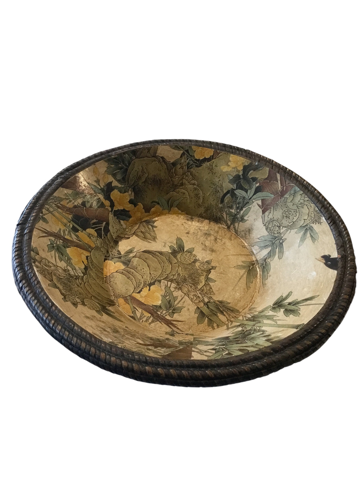 decoupage bowl with rattan weave