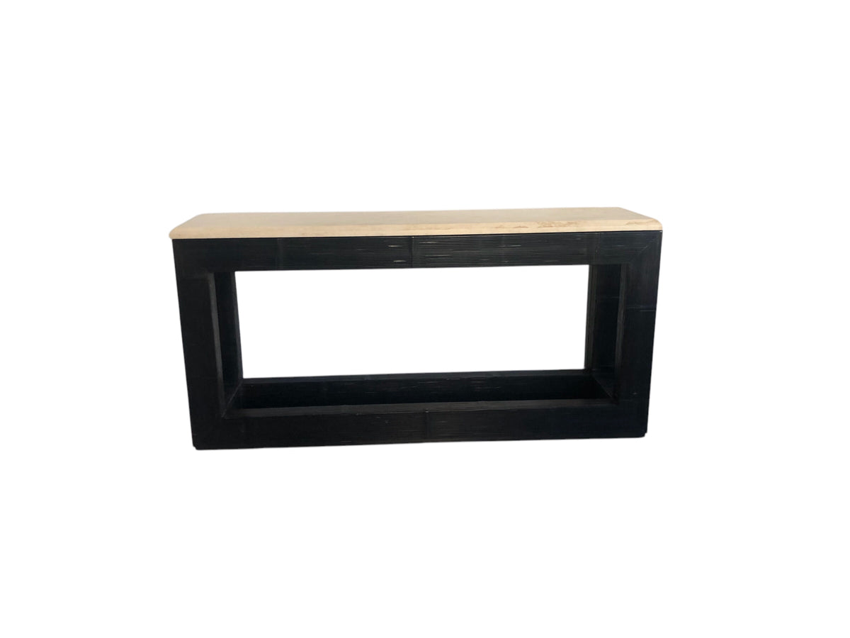 vintage rattan console with stone top