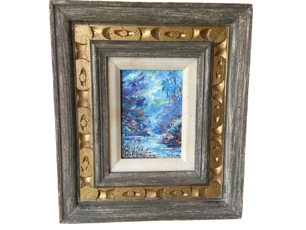 framedoriginal art tropical scenery in blues