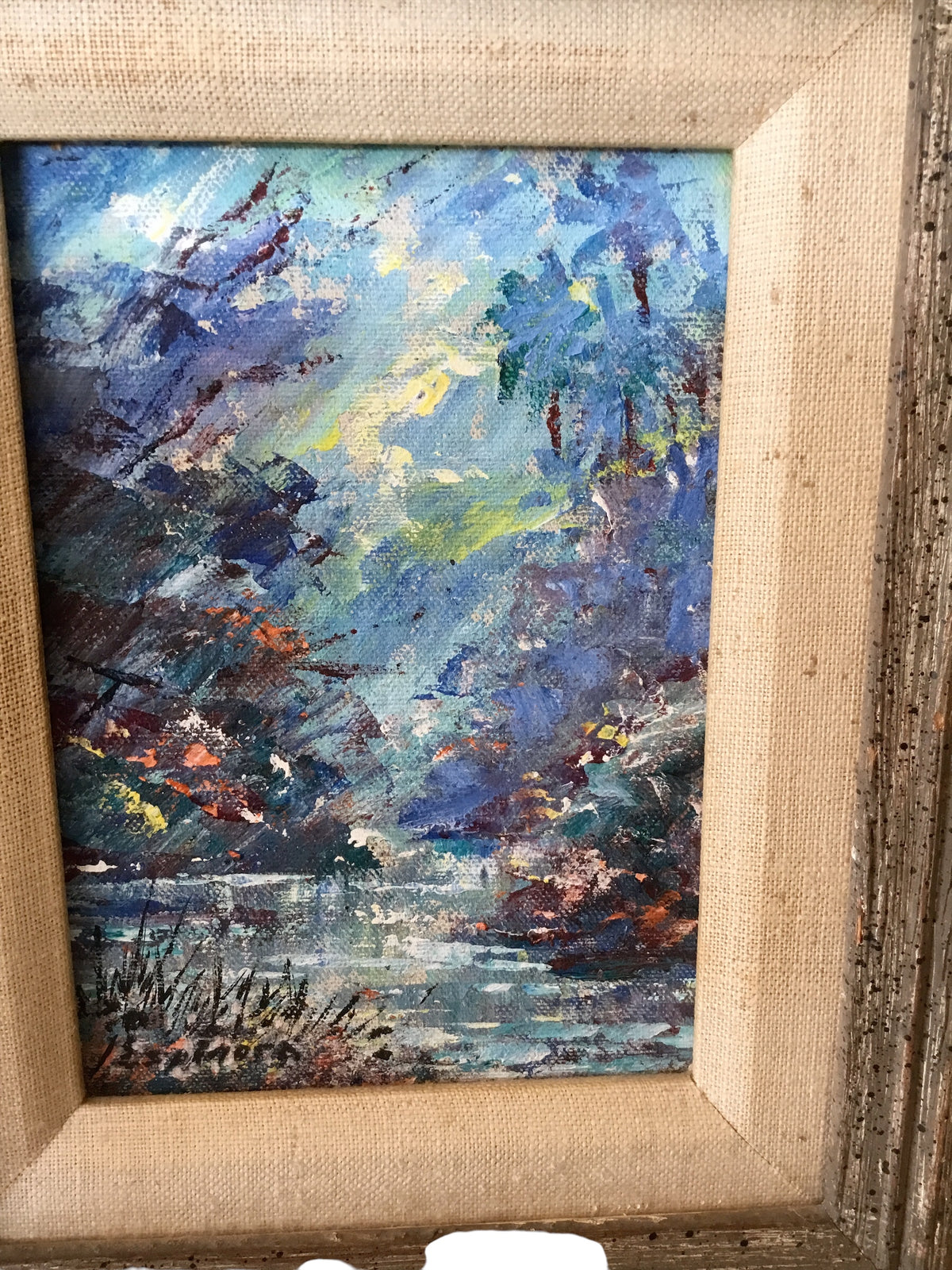framed original art tropical scenery in blues