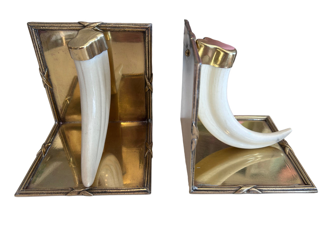 Pair of vintage faux horn bookends