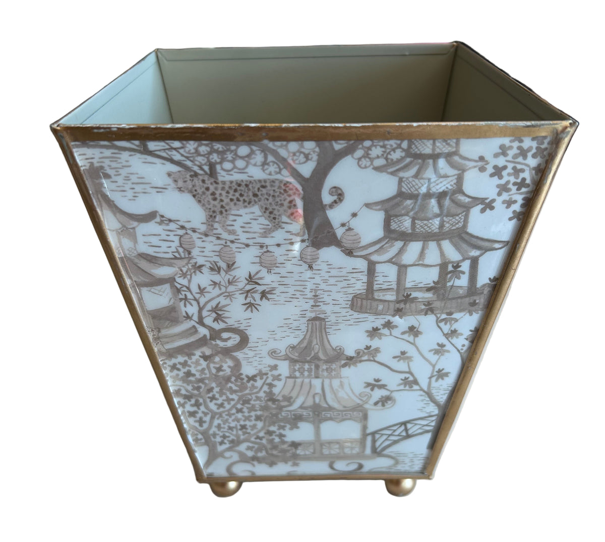 Garden party enameled square cachepot planter