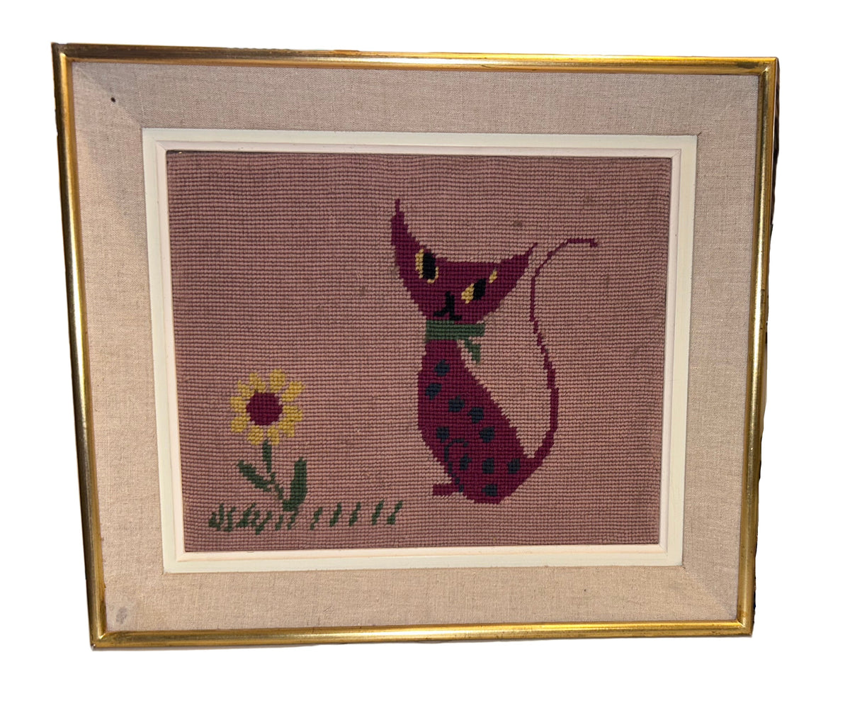 Embroidered cat artwork