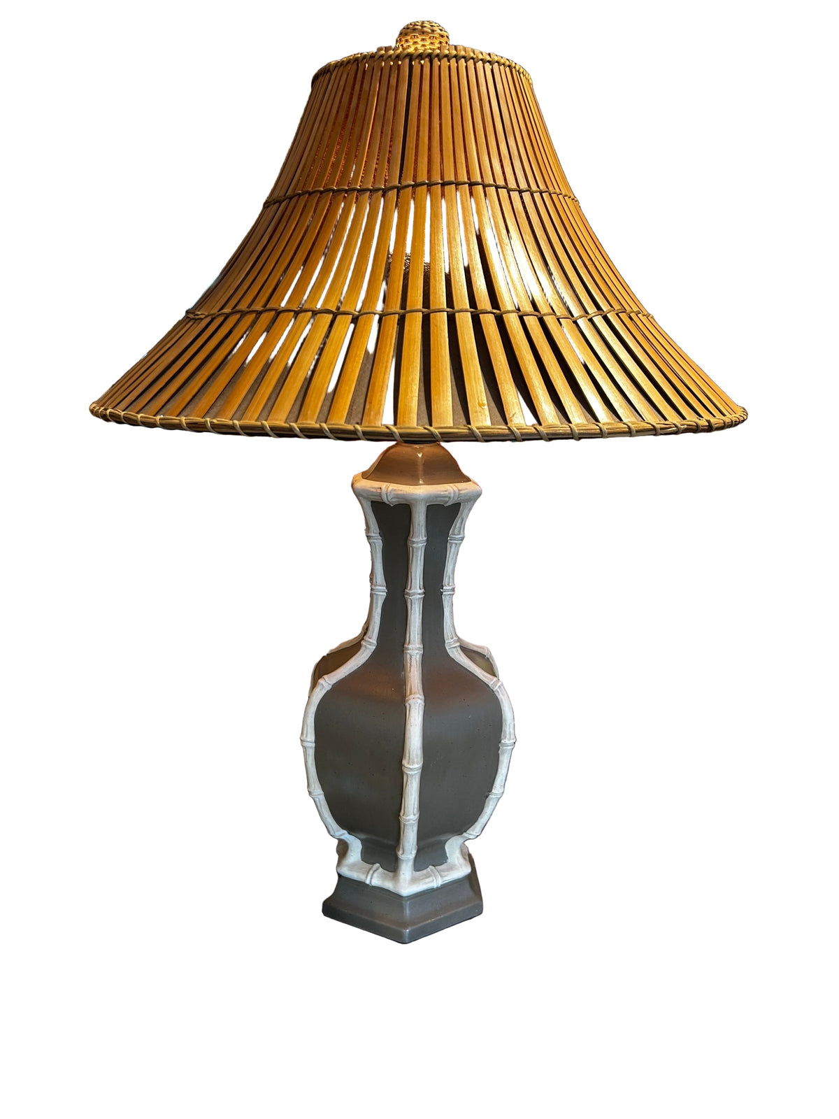 pair faux bamboo lamps with ratton shade