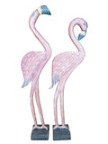pair vintage wood flamingos