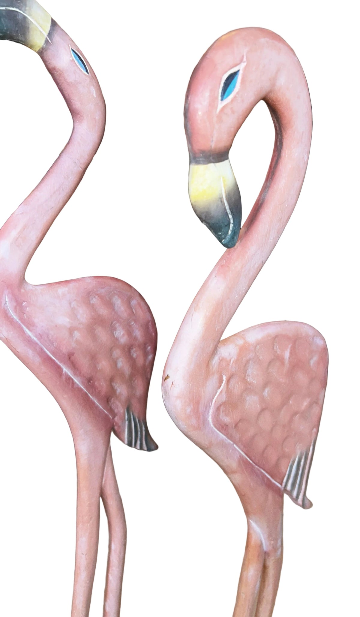 pair vintage wood flamingos