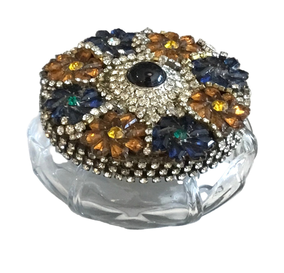 cut glass container with bejeweled lid