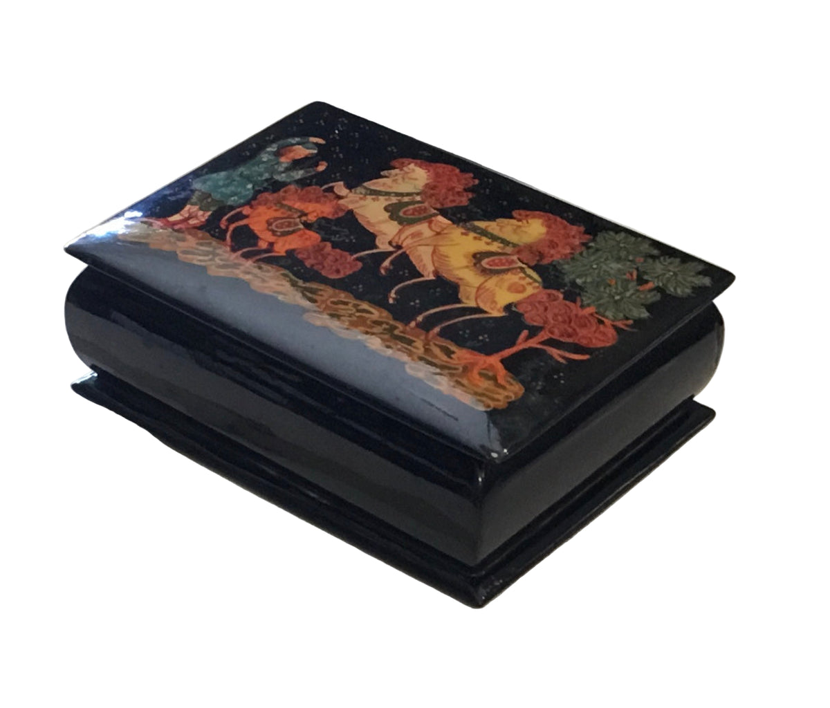 black lacqued box with painted horses